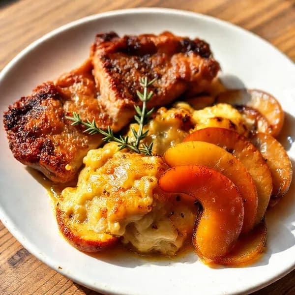 Helstekt fläskkarré med karamelliserat äpple och krämig gräddsås - enkelt recept från MatVeckan