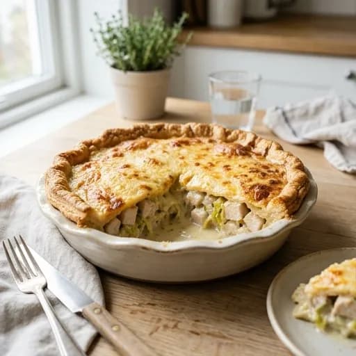 Krämig kycklingpaj med porlande purjolök och västerbottensost - enkelt recept från MatVeckan