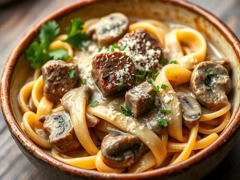Oxfilépasta med krämig svampsås - enkelt recept från MatVeckan
