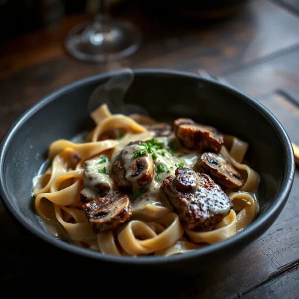 Krämig oxfilégryta med tagliatelle och skogssvamp - enkelt recept från MatVeckan