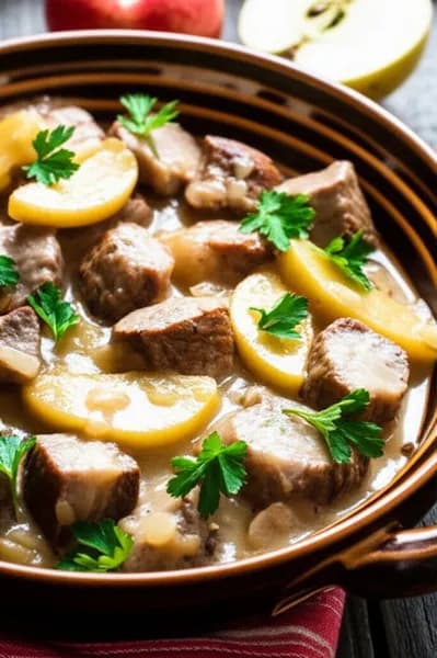 Fläskgryta med äpple och cider - enkelt recept från MatVeckan