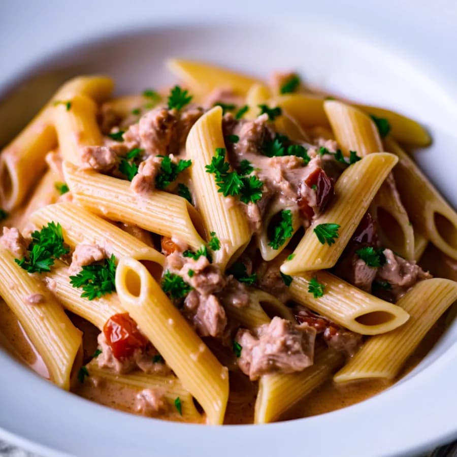 Krämig tonfiskpasta med soltorkade tomater