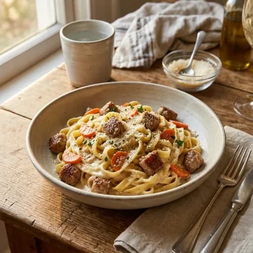 Krämig salsicciapasta med morötter och vitlök