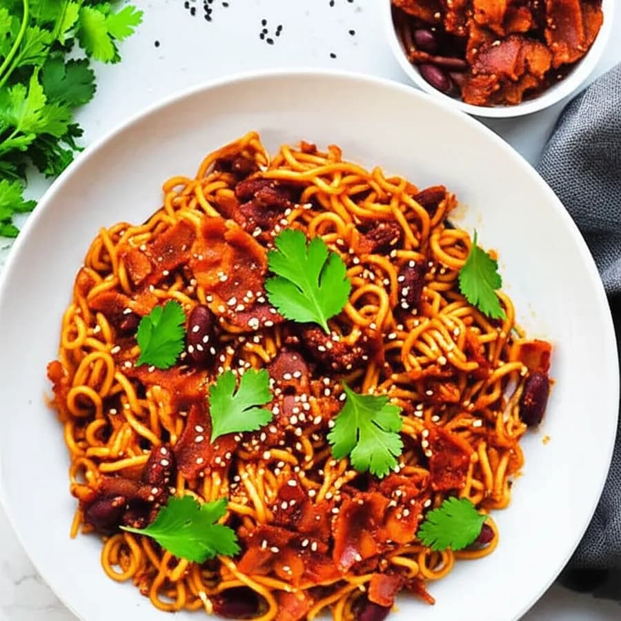 Blitz-bacon med nudlar och chili