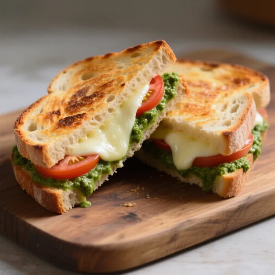Snabblagade varma mackor med pesto och mozzarella