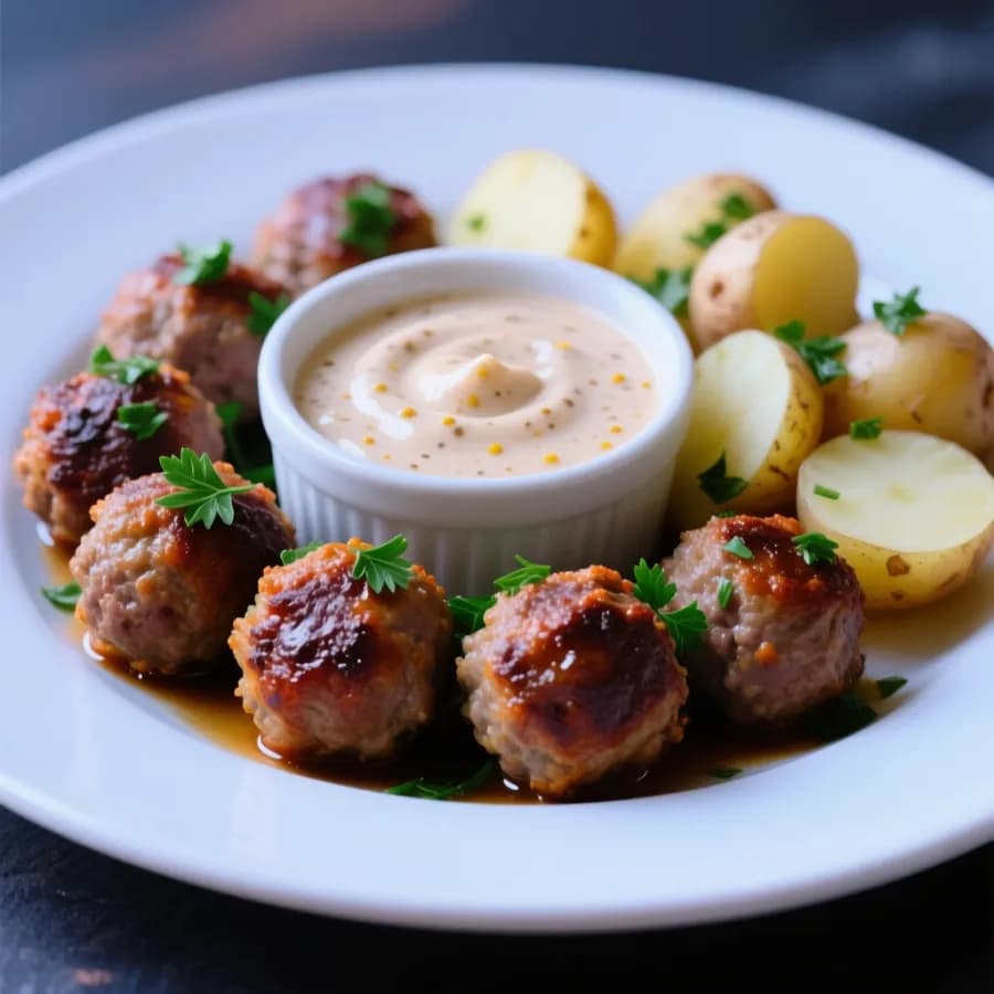 Kryddiga julköttbullar med äppelmosdipp