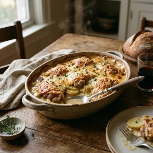 Höstig kyckling och potatisgratäng med smakrik dijonsenap