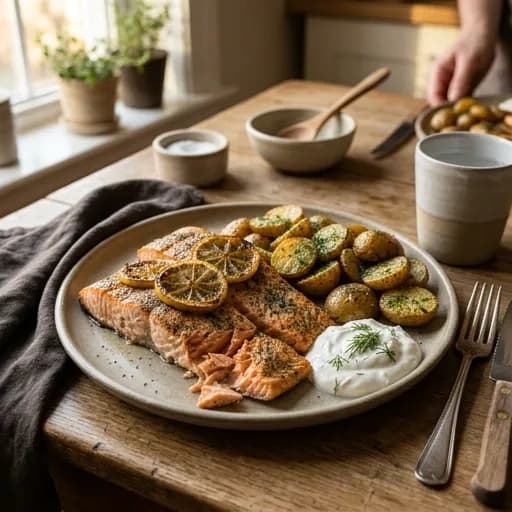 Dillkryddad lax och örtpotatis som snabblagad vardagsfavorit