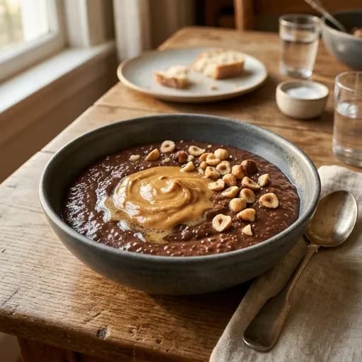 Proteinrik chiapudding med jordnötssmör och kakao