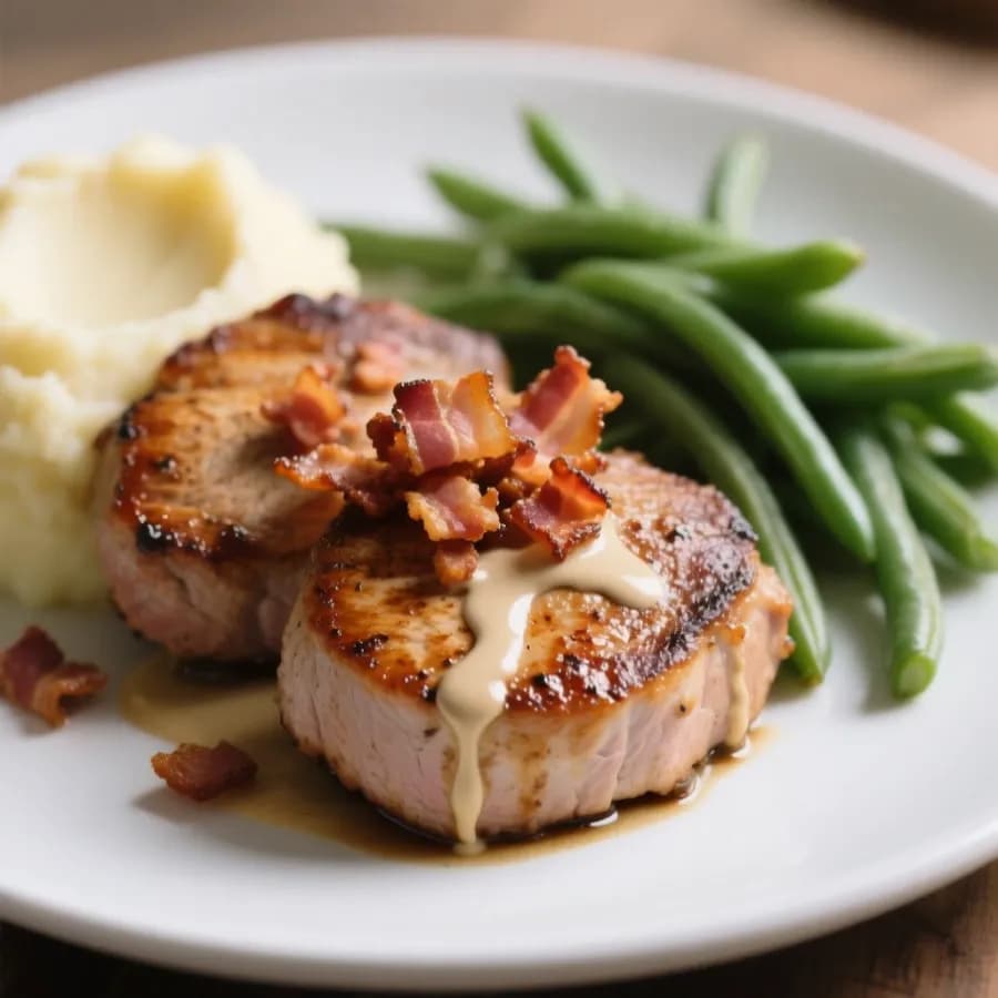 Fläskfilémedaljonger med bacon- och löksky