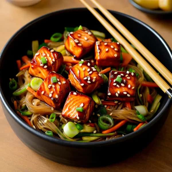 Wok med lax och teriyakisås (airfryer) - enkelt recept från MatVeckan