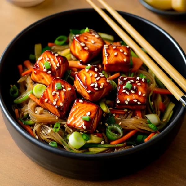 Wok med lax och teriyakisås (airfryer) - enkelt recept från MatVeckan