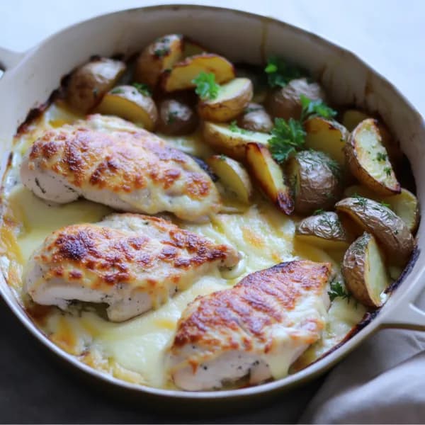 Gratinerad kyckling med örtkryddad potatis - enkelt recept från MatVeckan