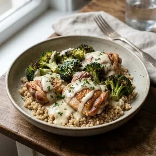 Snabblagad airfryerkyckling med krämig vitlökssås - enkelt recept från MatVeckan