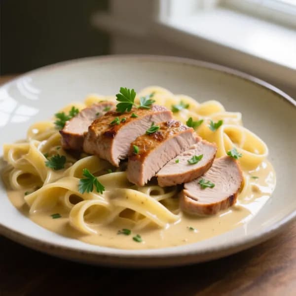 Krämig fläskfilé med pasta i dijonsenapssås - enkelt recept från MatVeckan