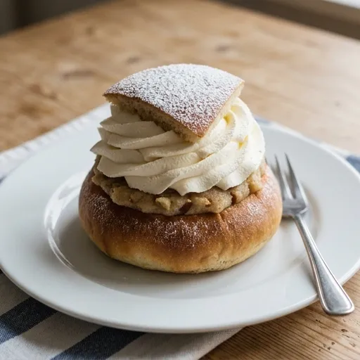 Klassisk luftig semla med hemgjord mandelmassa och luftig grädde